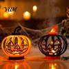 Simulated Candlelight Props Halloween Pumpkin Lantern, LED Light Up Hollow Ornament, Battery Operated Indoor Decorations Statue with Warm for Outdoor