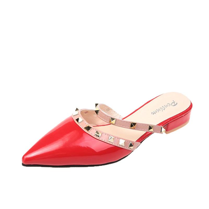 

2025 летняя новая сумка на низком каблуке классные тапочки женские остроносые модные интернет-знаменитости универсальные корейские туфли с гвоздем ивы 40 красный