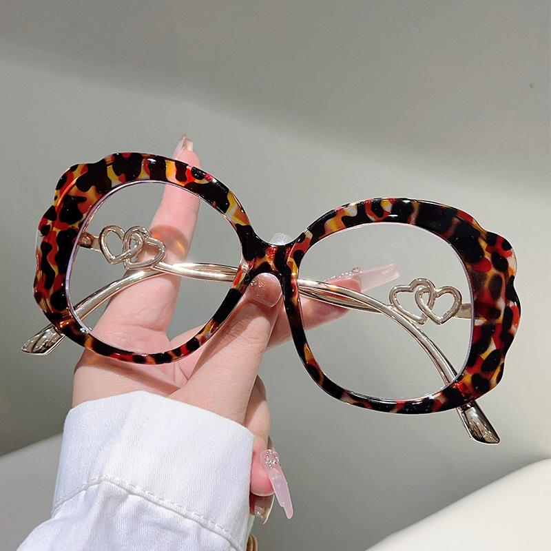 

Fashion Irregular Anti Blue Light Eyeglasses Men Women Double Heart Cute Big Frame Gradient Color Blocked Leopard Print Party Glasses