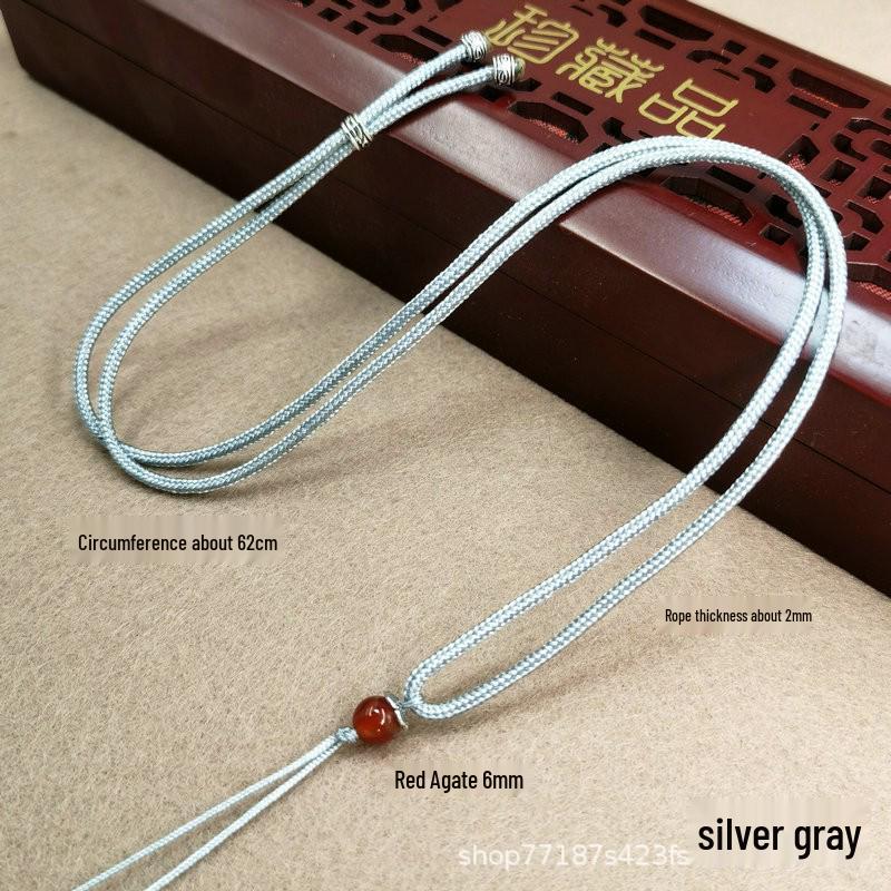 Adjustable Red Cord Necklace with Agate, Jade, Amber Bead Pendant