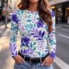 Maglietta da Donna Casual Slim Fit con Stampa Floreale a Manica Lunga e Girocollo per l'Uso Quotidiano