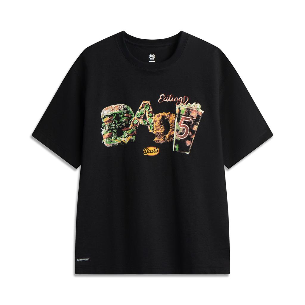 Li Ning Basketball Series Letter Sport Casual Simple Round Neck Pullover Loose Short Sleeve T-Shirt Men Tops Black AHSV225-5