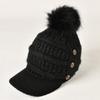 Autumn Winter Women Button Plush Thickened Warm Duck Tongue Big Wool Ball Knitted Wool Hat