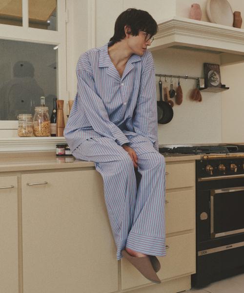 [OGGITT] Unisex Schlafsaal Bohnenstreifen Pyjama Rot Blau [Versand aus Korea] 100% Original