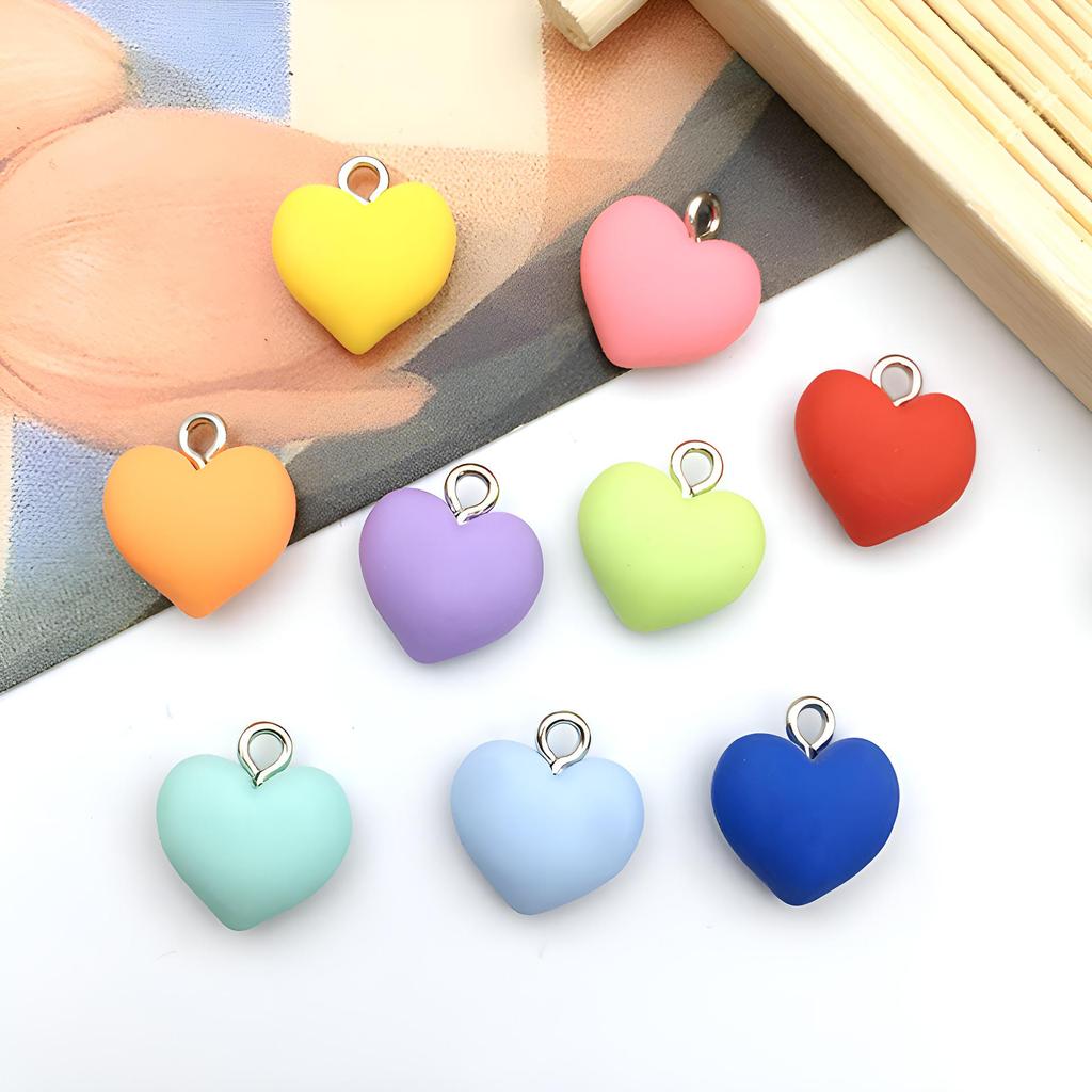 Colorful Resin Heart Earrings & Keychain Necklace Charm Set