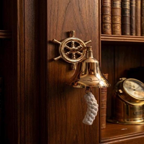 Nautical Marine Shiny Brass Wheel Ship Bell~Wall Hanging Door Bell Home Decor