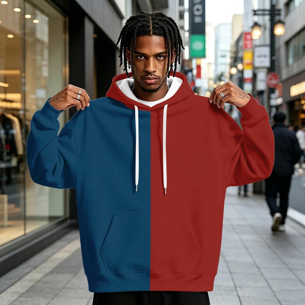 Men's Colorblock Print Pullover Hoodie with and Pocket, Casual Athletic Sweatshirt