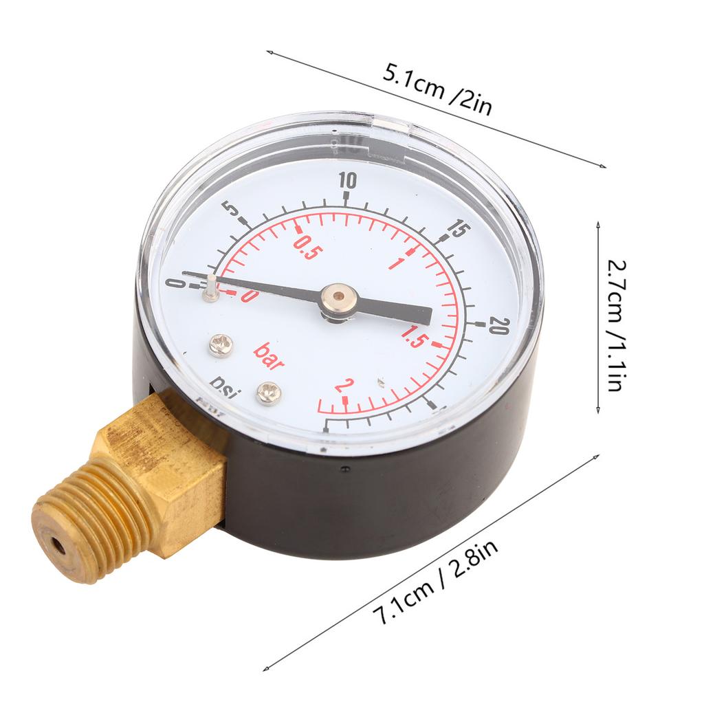 Pressure Gauge 50mm 1Celsius4 BSPT Brass Thread for Fuel   Oil Gas Water (0-15PSI 0-1Bar)