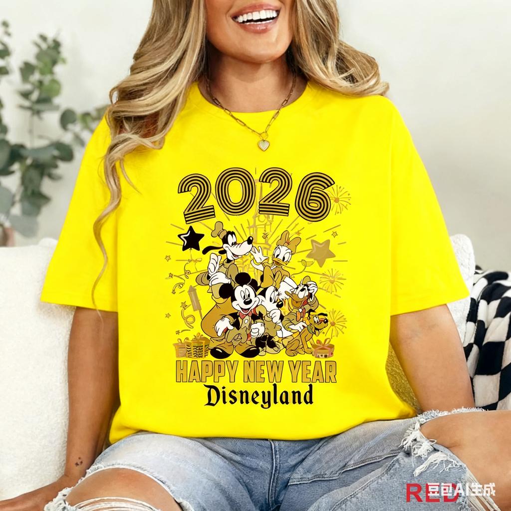 2026 Sommer Frohes Neues Jahr Grafik T-Shirt Unisex Unisex Mode Baumwollqualität Lässig Locker Kurzarm Klassisch Unisex