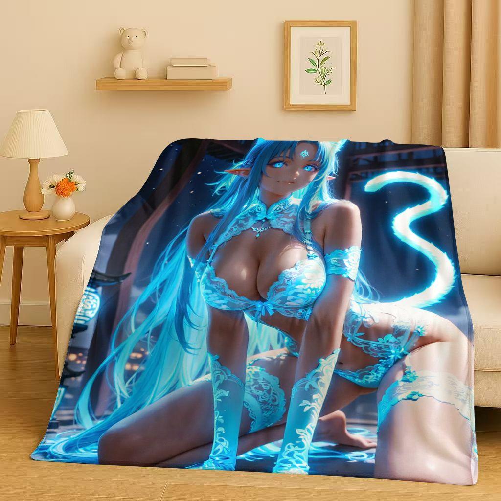 2026 New Sexy Bikini Girls Cartoon Anime Characters Flannel Blanket,Soft Plush Throw for Home Bedroom Bed Sofa Cover Trave Gift