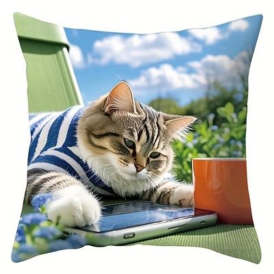

1/4pcs Cozy Cute Cats Relaxing Outdoor Throw Pillow Covers Summer Holiday Sofa Bed Decorative Pillowcases Cushion cover 45x45cm-1pcs