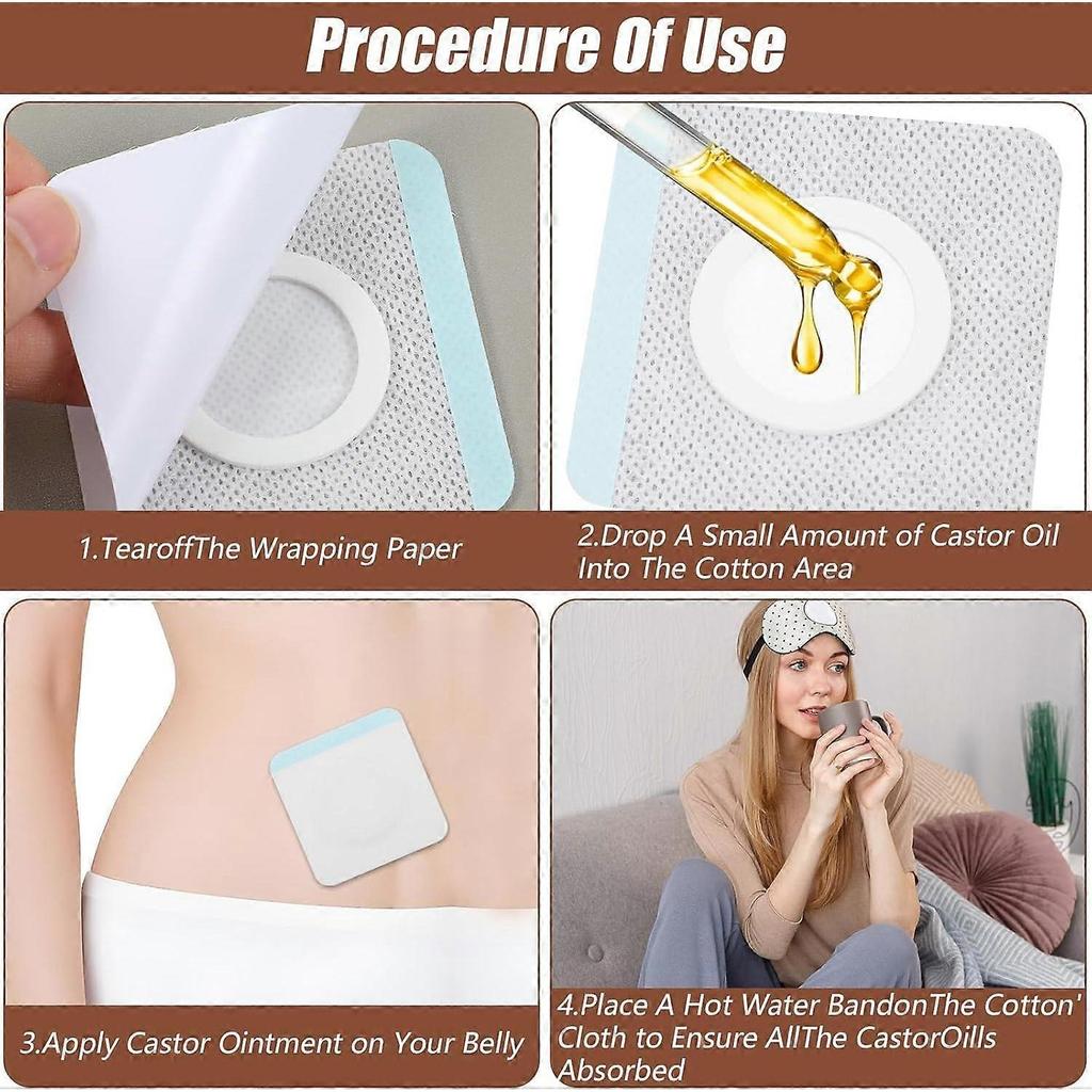 50Pcs Castor Oil Pack Wrap, Self-Adhesive Castor Oil Patches, Disposable Highly Absorbent Belly Button Blank Pack Anti-Le
