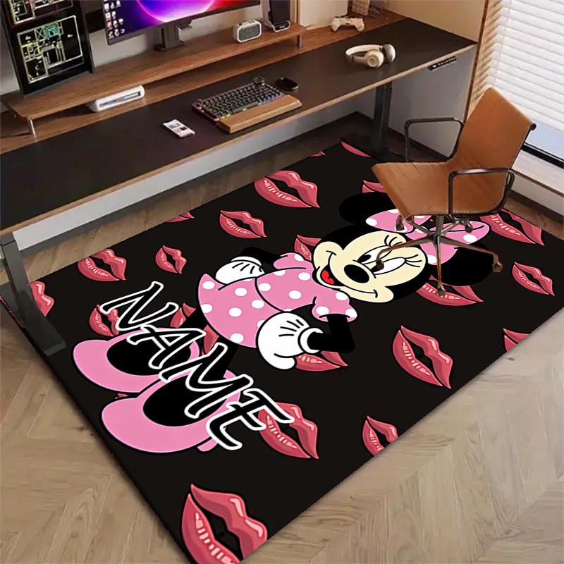 Custom Minnie Mat Personalized Name, Polyester Washable Indoor Entryway Rug, Gift for Christmas, Easter, Thanksgiving Day