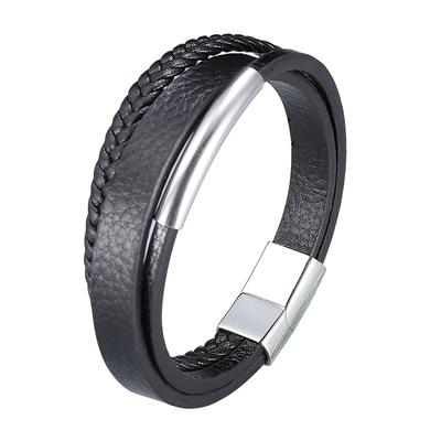 Brățări din Piele Împletită Punk Multistrat pentru Bărbați cu Închizătoare Charm din Oțel Inoxidabil Brățări Handmade Bijuterii Cadou