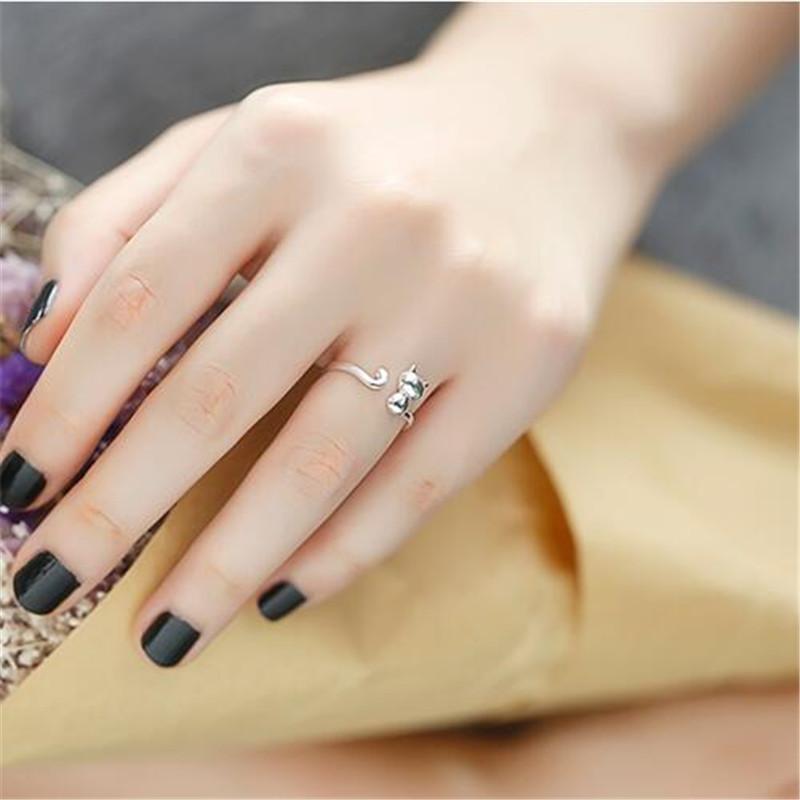 925 Sterling Silver Jewelry Hot Popular New Fashion Korean Small Fresh Cute Cat Animal Opening Simple Rings R004
