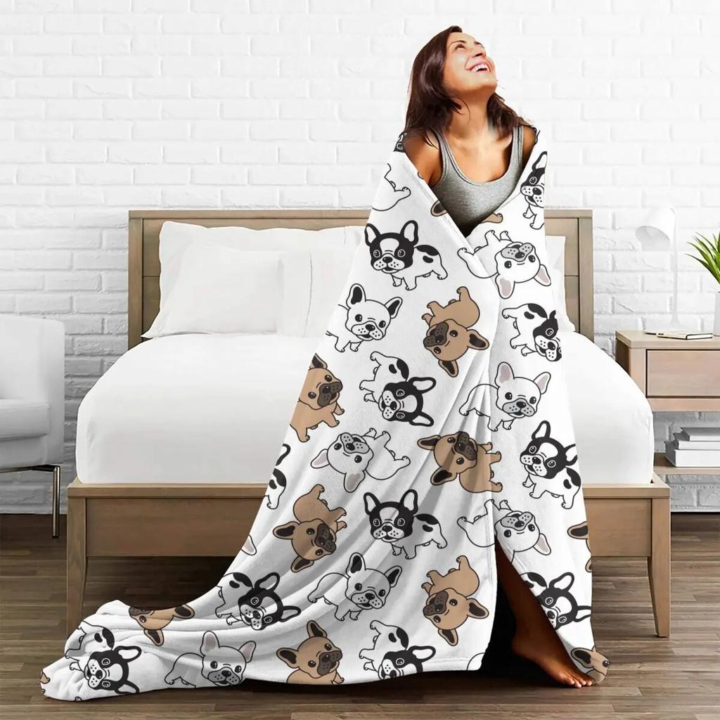French Bulldog Dog Blankets Coral Fleece Plush Summer Cute Lightweight Thin Throw Blanket for Home Outdoor Bedding Throws