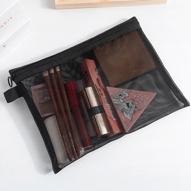 Nylon Mesh File Bag A4 A5 A6 Transparent Zipper Test Paper Information Student Pen Bag Transparent Mesh Cosmetic Storage Bag