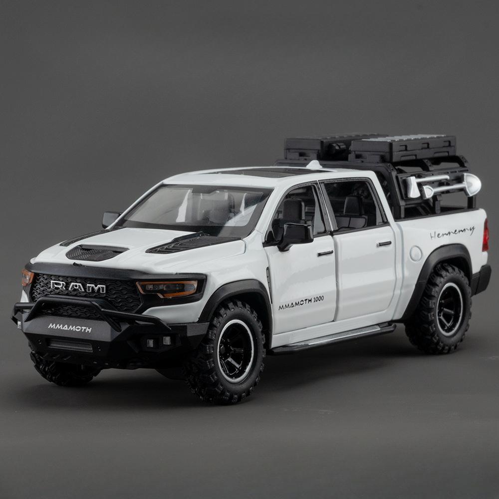 

1/32 Dodge Mammoth Игрушечная модель автомобиля Литой сплав с задним колесом, инерционный звук и свет, игрушки, модели транспортных средств, подарок для мальчиков белый