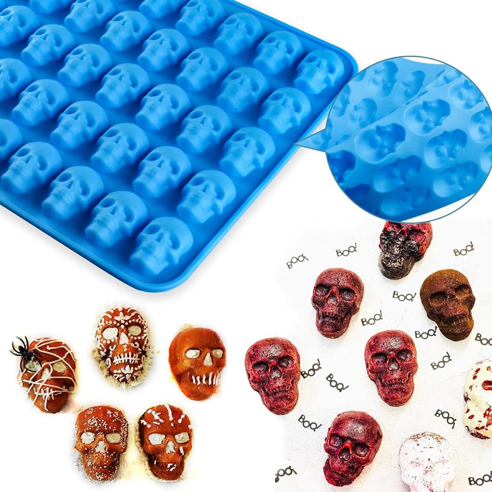 1/2/4 Stück Totenkopf Mini Totenkopf Silikonform zur Herstellung von Haustier Schokolade Süßigkeiten Gelee Gummibärchen Eiswürfel Snacks mit Tropfer