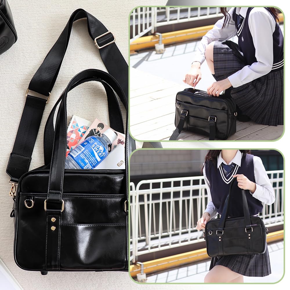 ESJNNK Σχολική Τσάντα για Λύκειο Συνθετικό Δέρμα και PU Κατάλληλη για JK Μεγάλη Μακριά Ώμου με Μπρελόκ για Σχολικές Εκδρομές Μαθητές, Δέρμα,