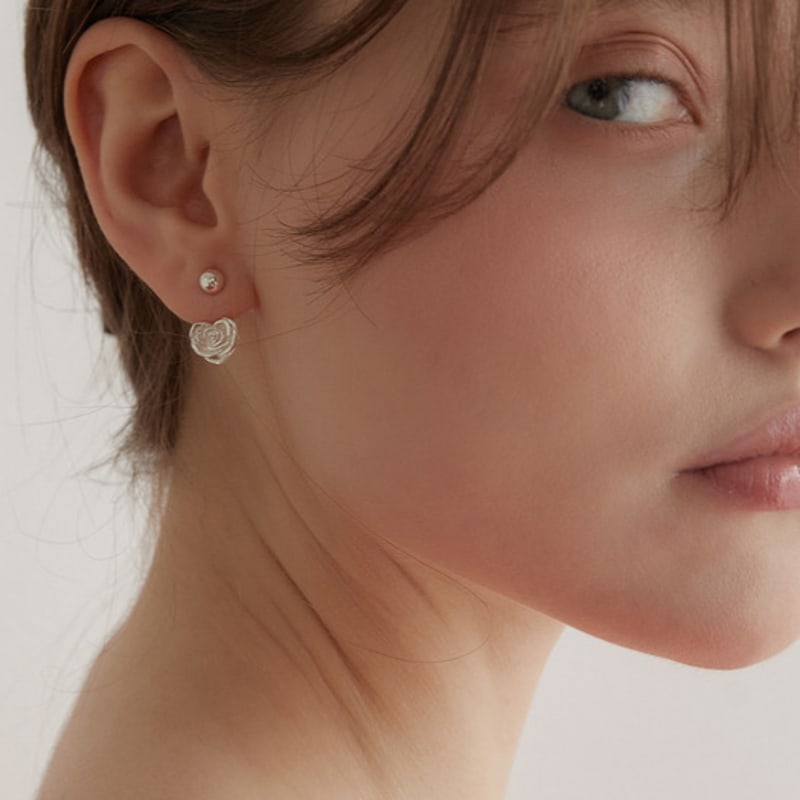 Tatiana (925 Silver) Rose Flower Heart Ear Jacket Earrings EC3065