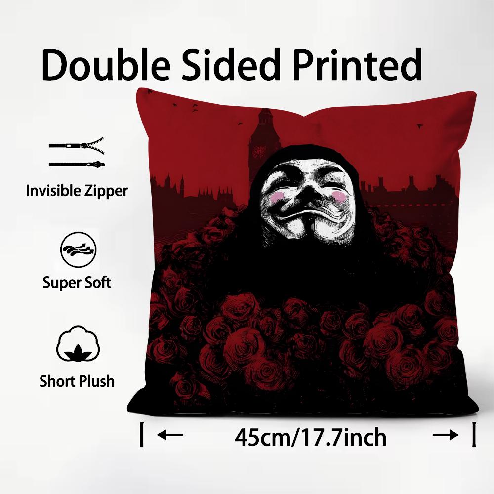 V for V-Vendetta Thriller movie Cushion Cover Pattern Printed Pillowcase for Living Room Sofa Cushion Cover & Bedroom Decor