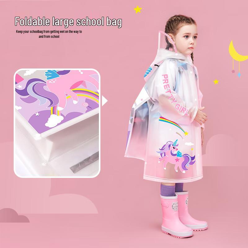 Kids' Cartoon Waterproof Raincoat with Backpack Slot
