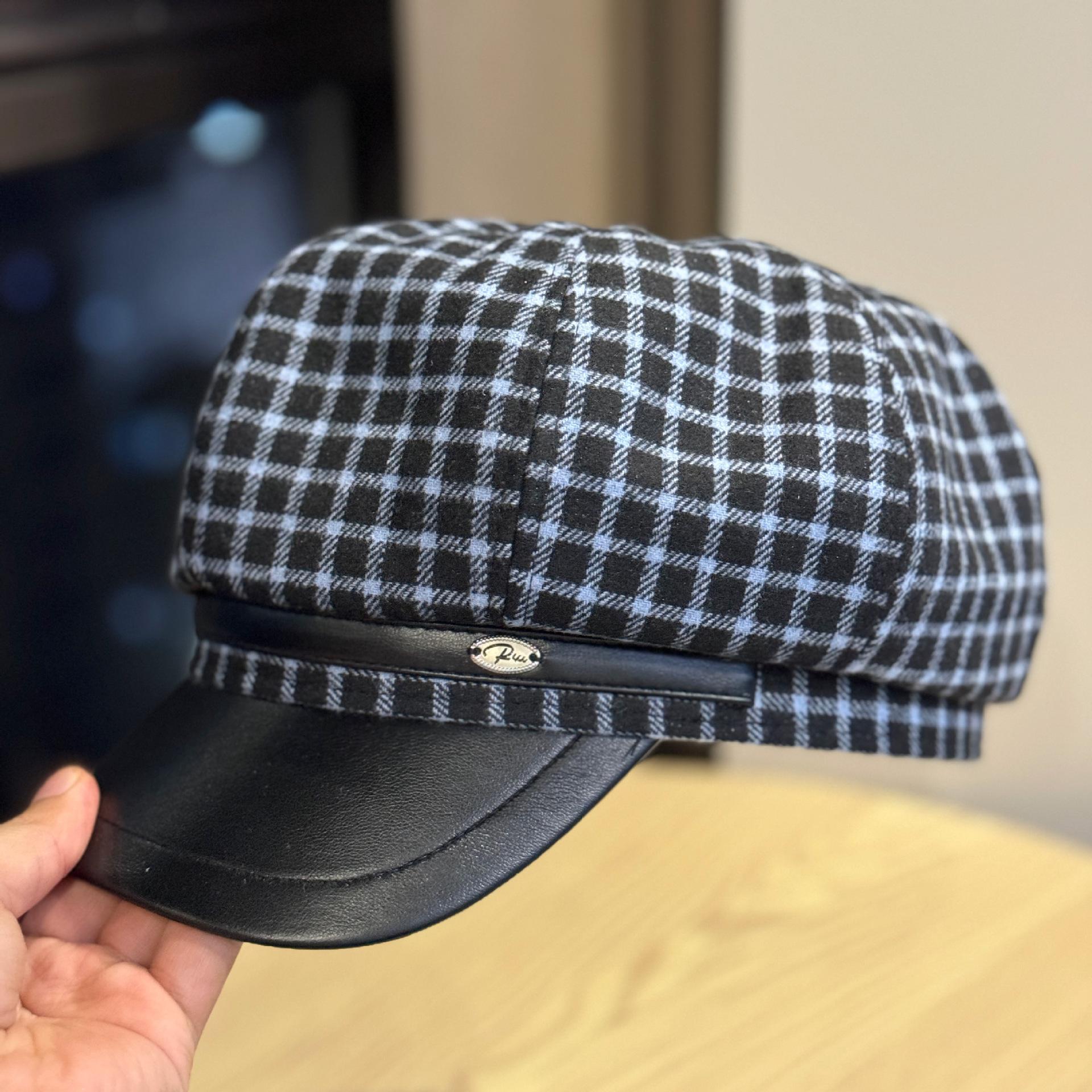 

Корейская версия ретро клетчатой восьмиугольной шляпы для женщин на весну и осень, универсальная повседневная шляпа газетчика, подчеркивающая лицо, литературная шляпа молодого художника Adjustable