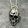 HNSP 316L Stainless Steel Solid Skull Head Pendant Chain Necklace For Men Punk Gothic Motorcycle Style Skeleton Jewelry Gift