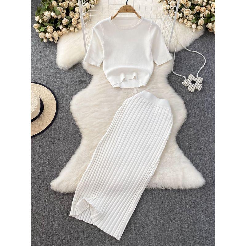 K-style round Neck Knitwear Mid Length Long Length Fashion Suit