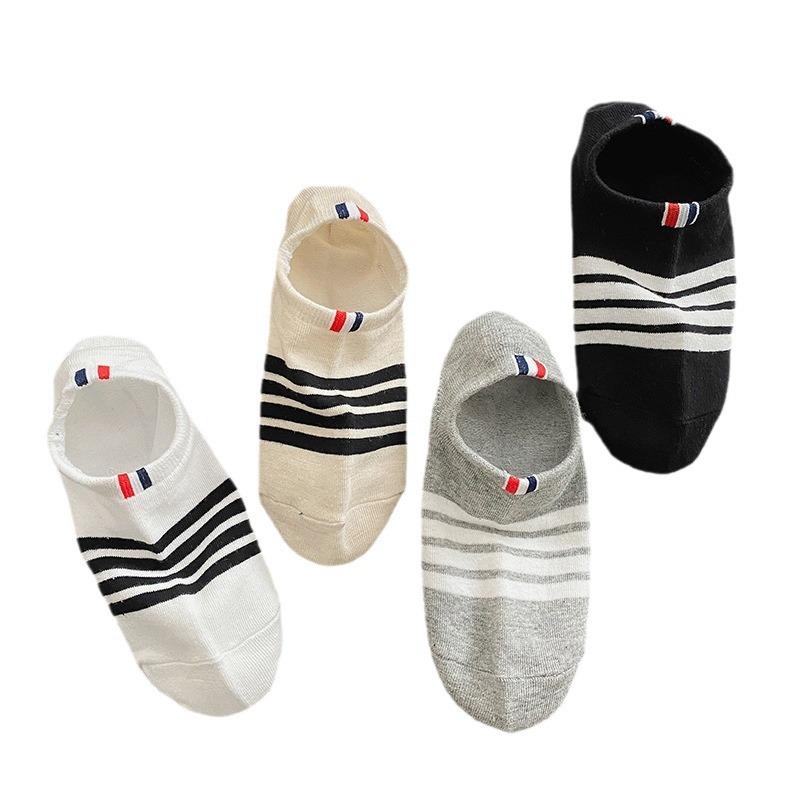 Tide Brand Tb Four Bars Summer Thin Cotton Sports Socks Striped Light Mouth Socks Low Top Breathable Invisible Boat Socks