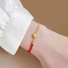 Gold Plated Titanium Steel Lucky Chinese Fu Charm Braided Rope Bracelet Women Fashionable Handmade Wristband