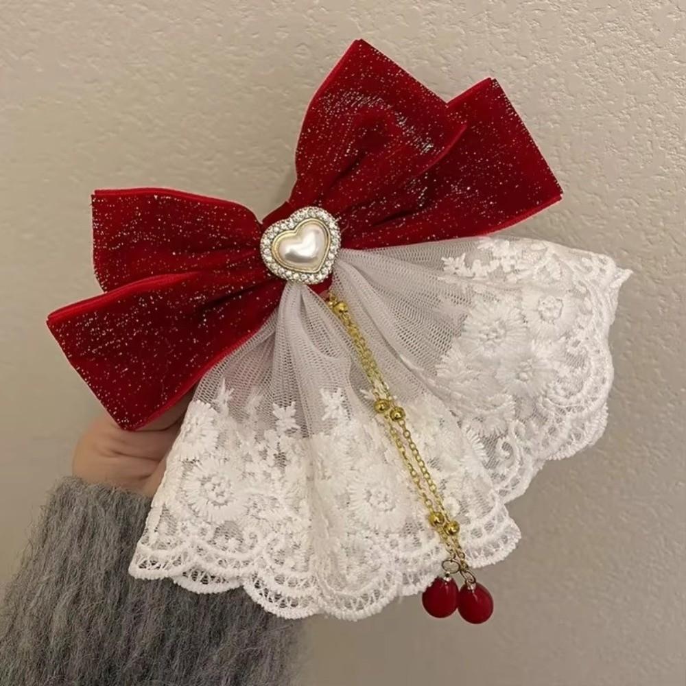 Lace Elegant Hair Clips Elegant Ribbon Bowknot Hair Clips Sweet Lace Hair Accessories  Daily Wear