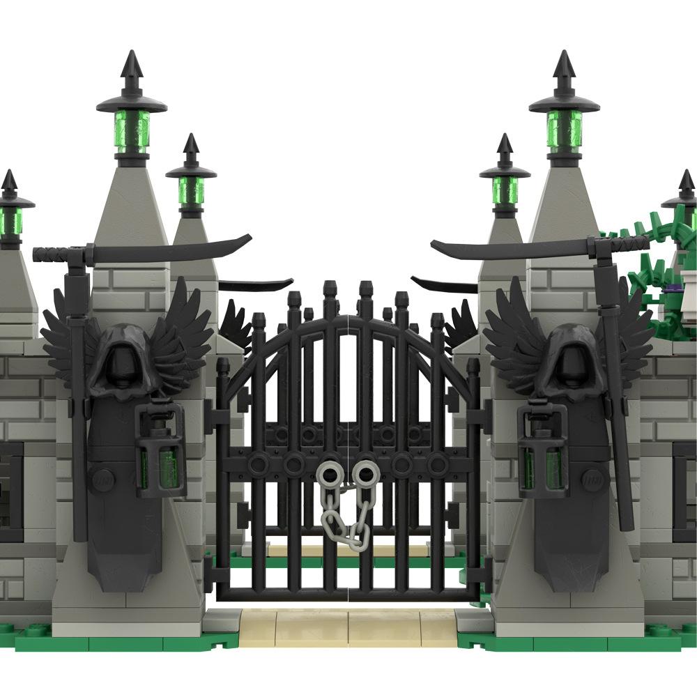 Hell'S Gate Small Particles Building Block Scene Fence Landscape Halloween Haunted House Modular Ornament