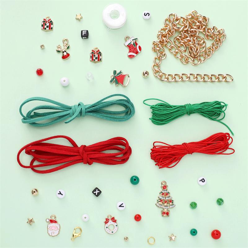 1 Set/Box Weihnachts-Themen Glasperlen-Set DIY Armband Halskette Ohrringe Schmuckzubehör