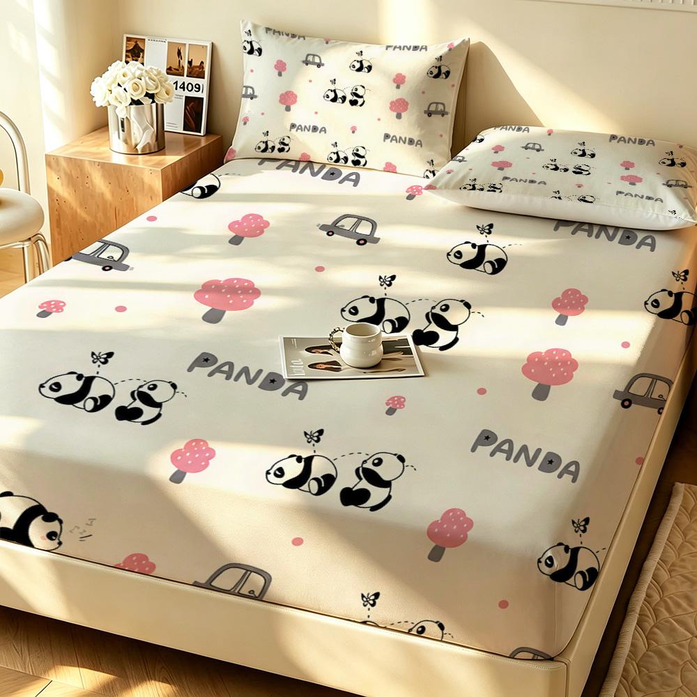3pcs Cartoon Panda Printed Chipless Bed Sheet Set In Multiple Sizes, Soft Bed Cover, Bedroom Bedding Decoration, Gift Bedding