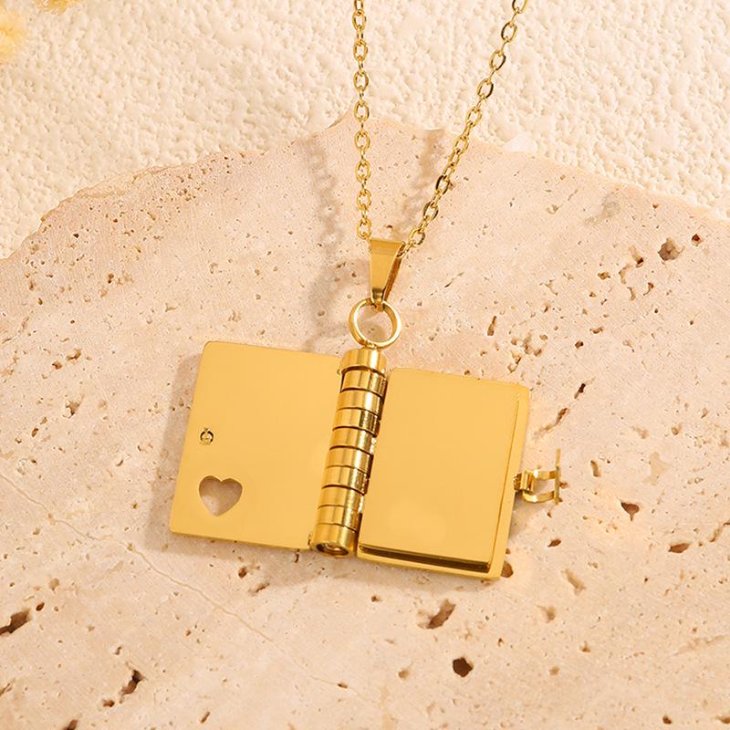 Engraved Titanium Steel Necklace - Fade-Resistant, Emotional Book Pendant, Women's Clavicle Chain Jewelry 