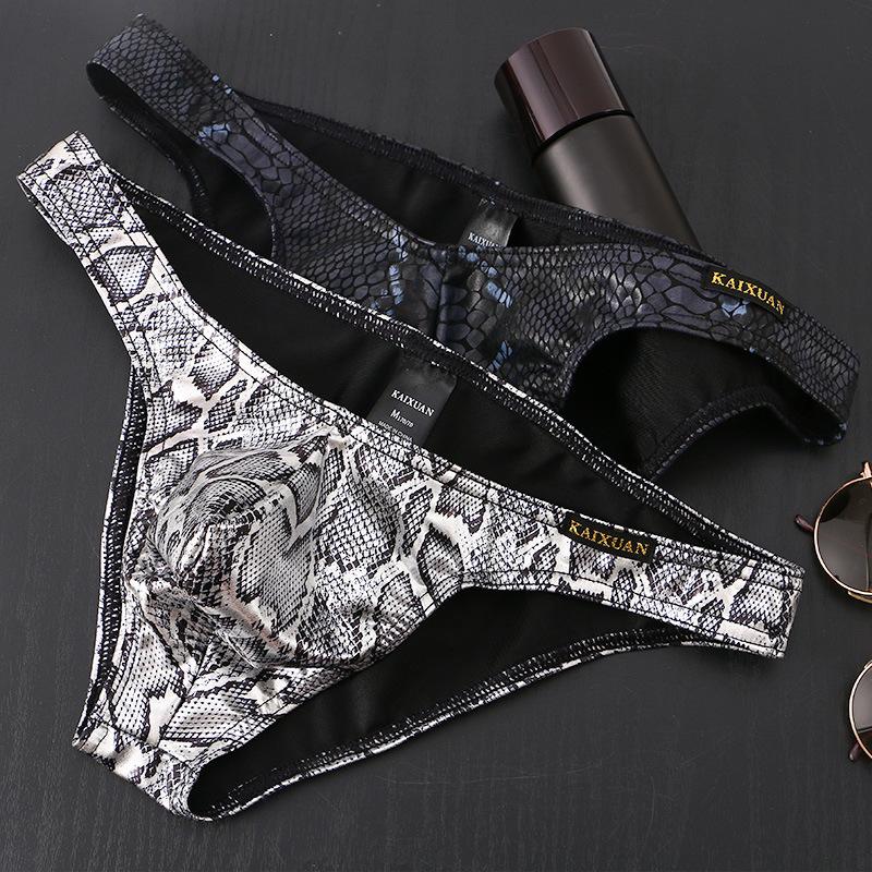 Men's Sexy Snake Skin Pattern Briefs Pouch Bikini Underwear Bulge Under Panties Lingerie for Men