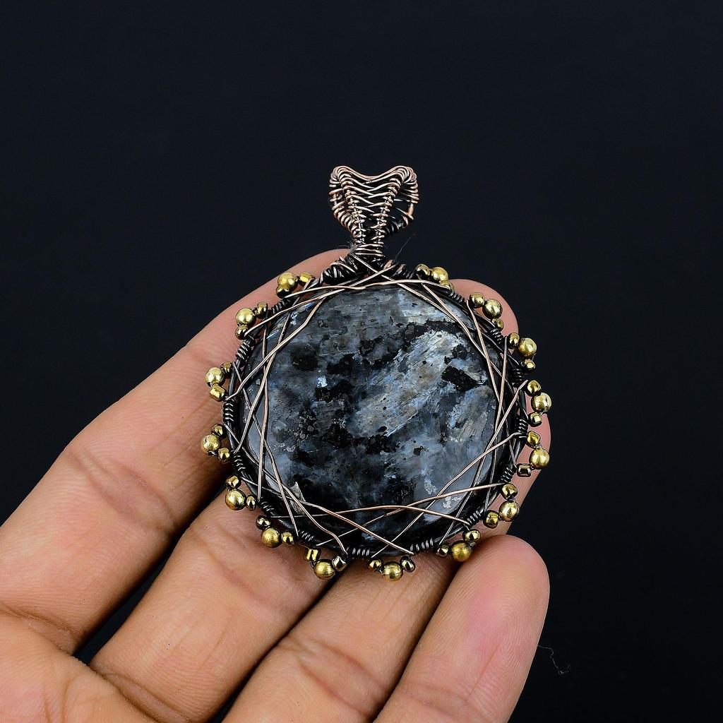Larvikite Pendant Handmade Gemstone Jewelry, 999 Copper Wire Wrapped Pendant ,Unique Design Jewelry Pendant