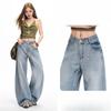 Spring Lazy Heavy Wash Non Stretch Low Waist Relax Wide Leg Saber Cut Denim Pants For Women Casual Pants Oversize Denim Trousers