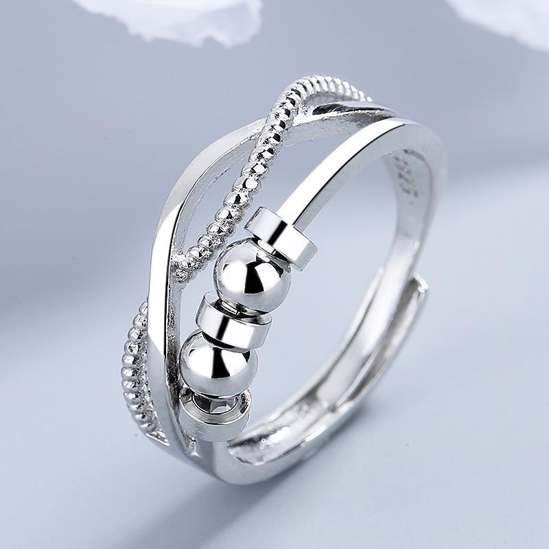Cross-Border Fashion: Retro Rotating Bead Stress-Relief Ring