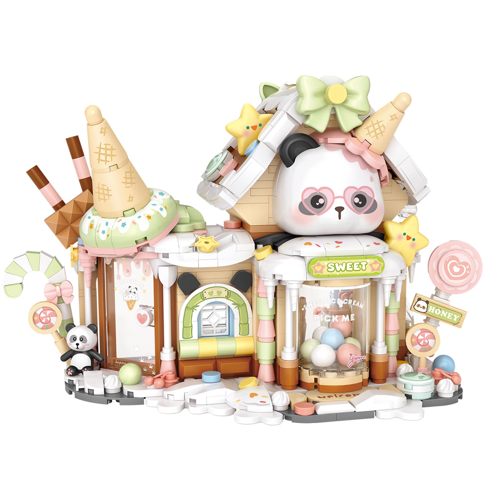 

MEIEST Набор строительных блоков Магазин мороженого Панда, Мини Городской Магазин Уличный Вид Конструктор из Частиц, Игрушка, Домашнее Украшение