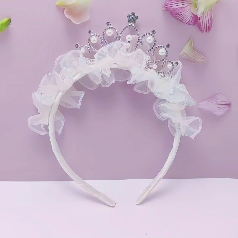 Gorgeous Lace Headband with Crown Kids Crown Headpiece Rhinestones Lace Hairpiece for Little Girls Birthdays Headband