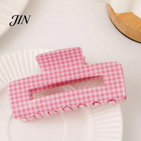 Hair Claw Clip Back Head Claw, Hollow Square Large Clip, Plaid Print Medium Anti-Slip Teeth Accessory for Daily Wear High Hardness