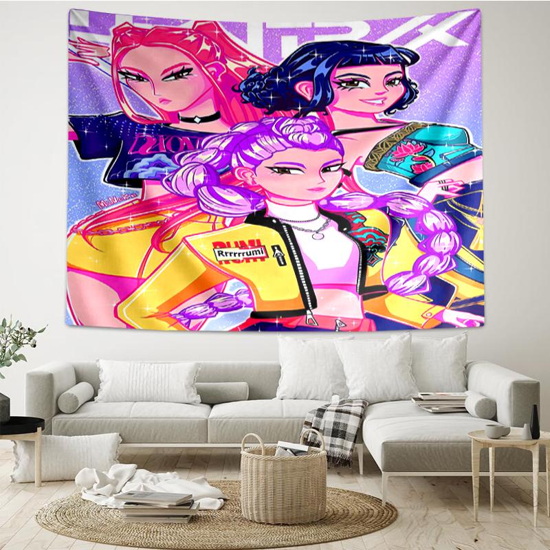 KPop-Demon-Hunters Print Tapestry, Backdrop, Easy Setup, Ideal for Bedroom, Office & Living Room, with Aesthetic Wall Hanging Decor.