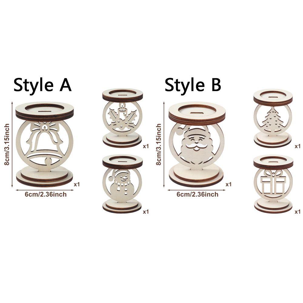 3Pcs Bell Pattern Wooden Christmas Candle Holder Xmas Table Candlestick Living Room