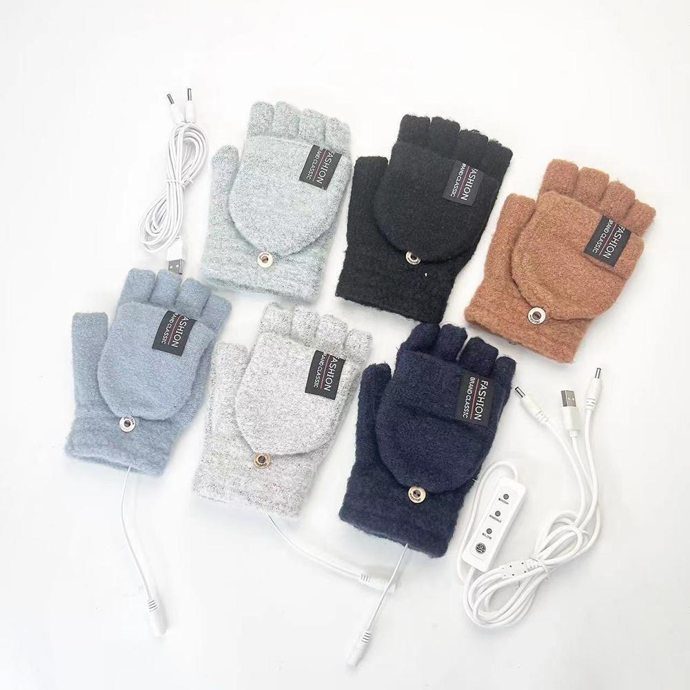 1Pair USB Electric Heating Gloves for Unisex Outdoor Winter Hand Warm Laptop Gloves Full&Half Finger Warmer Mitten Heated Gloves