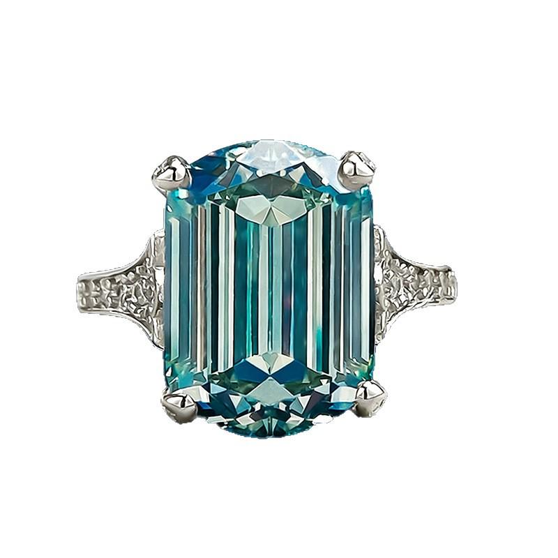 Elegant Green Tourmaline & Diamond Ring - S925 Silver, 10x14mm Square Gemstone