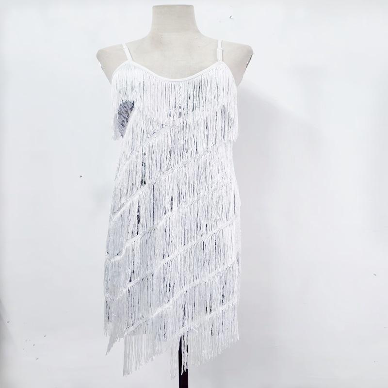 Gatsby 1920s Tassel V-Neck Spaghetti Strap Evening Gown: Retro Latin Dance & Cocktail Party Dress
