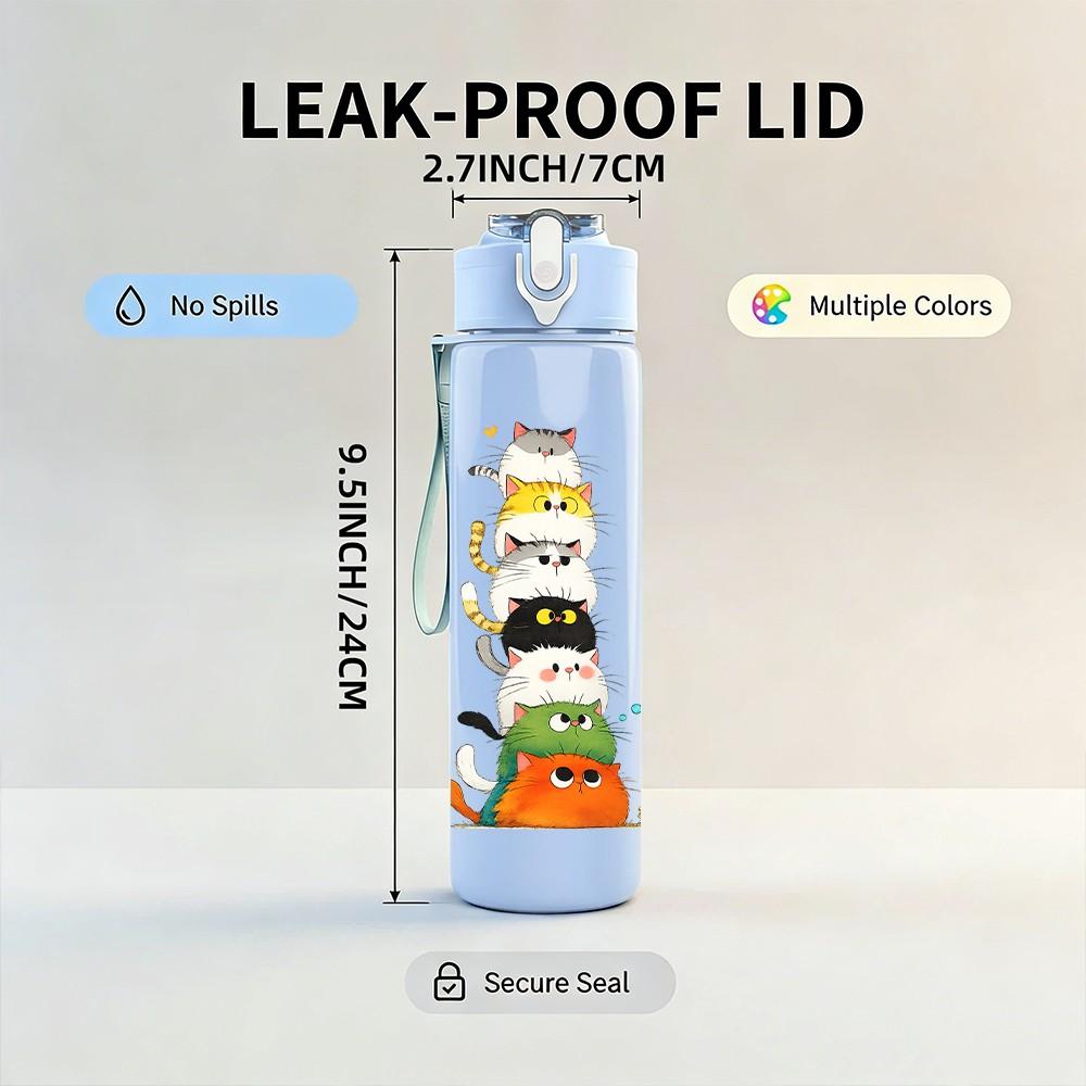1PC Stacked Cute Monster Cartoon Print 750ml Color Plastic Sports Water Bottle Leakproof Flip Straw Lid Suitable for Sports Office Home Use
